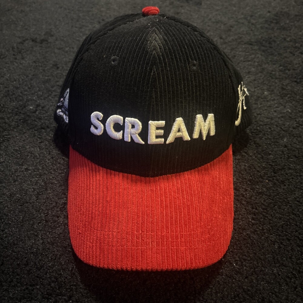 Scream Hat Cap Strap Back Mens Black Red Embroidered Corduroy Headband Classics